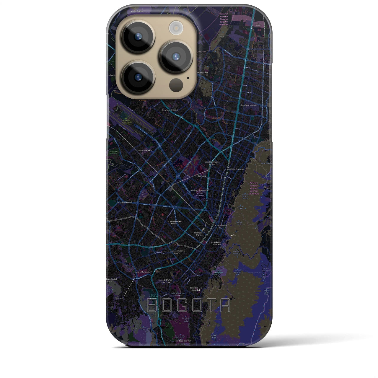 【ボゴタ】地図柄iPhoneケース（バックカバータイプ・ブラック）iPhone 14 Pro Max 用