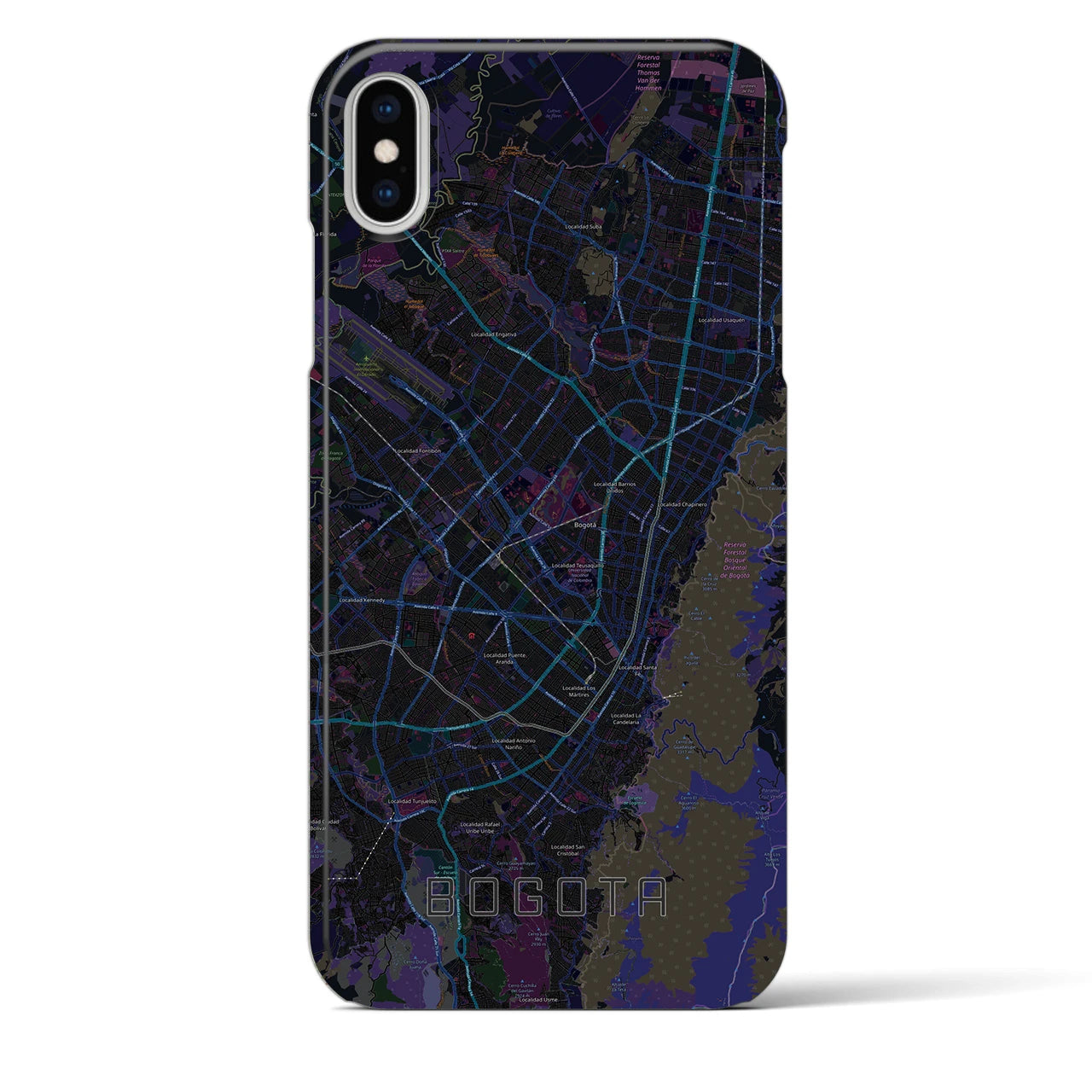 【ボゴタ】地図柄iPhoneケース（バックカバータイプ・ブラック）iPhone XS Max 用