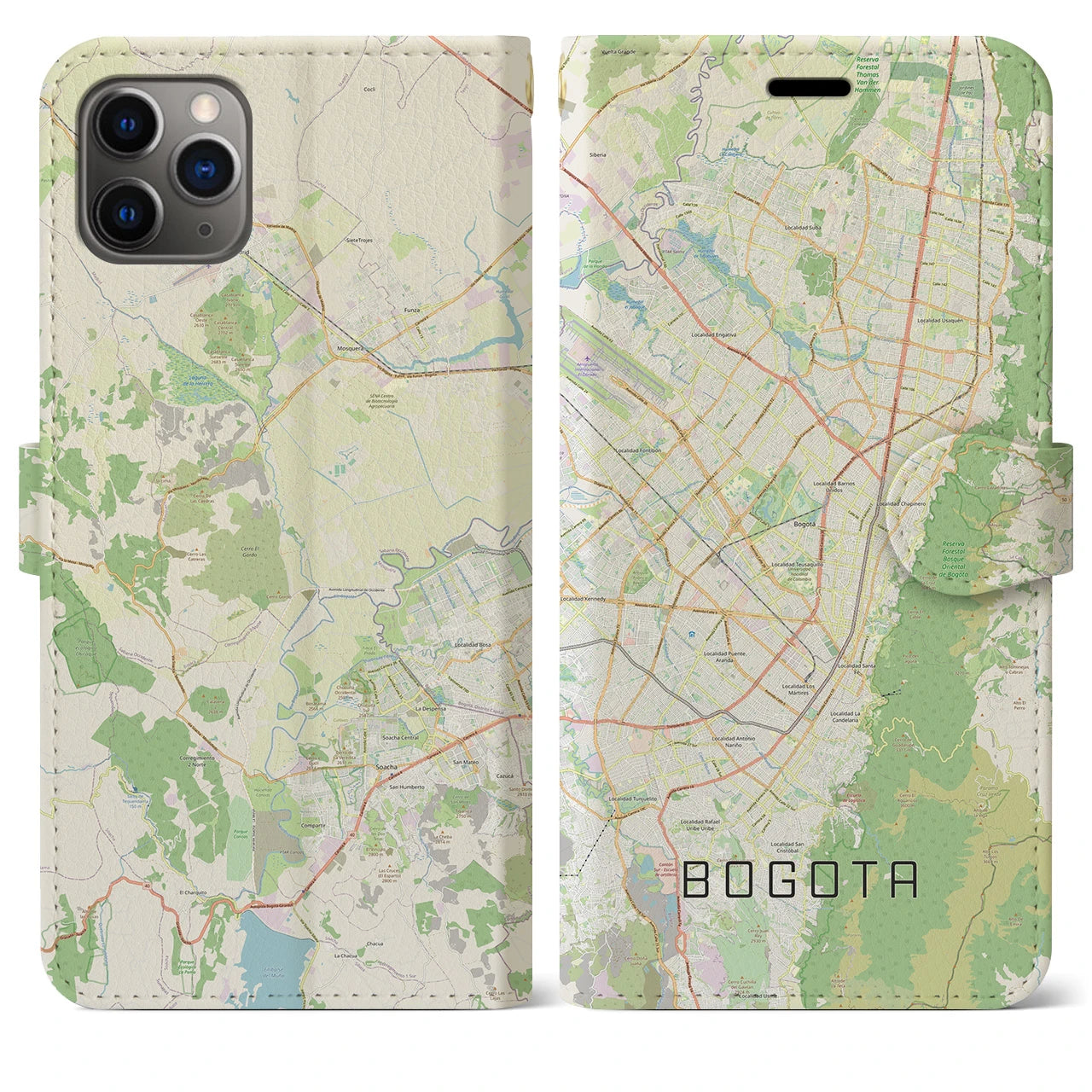 【ボゴタ】地図柄iPhoneケース（手帳両面タイプ・ナチュラル）iPhone 11 Pro Max 用