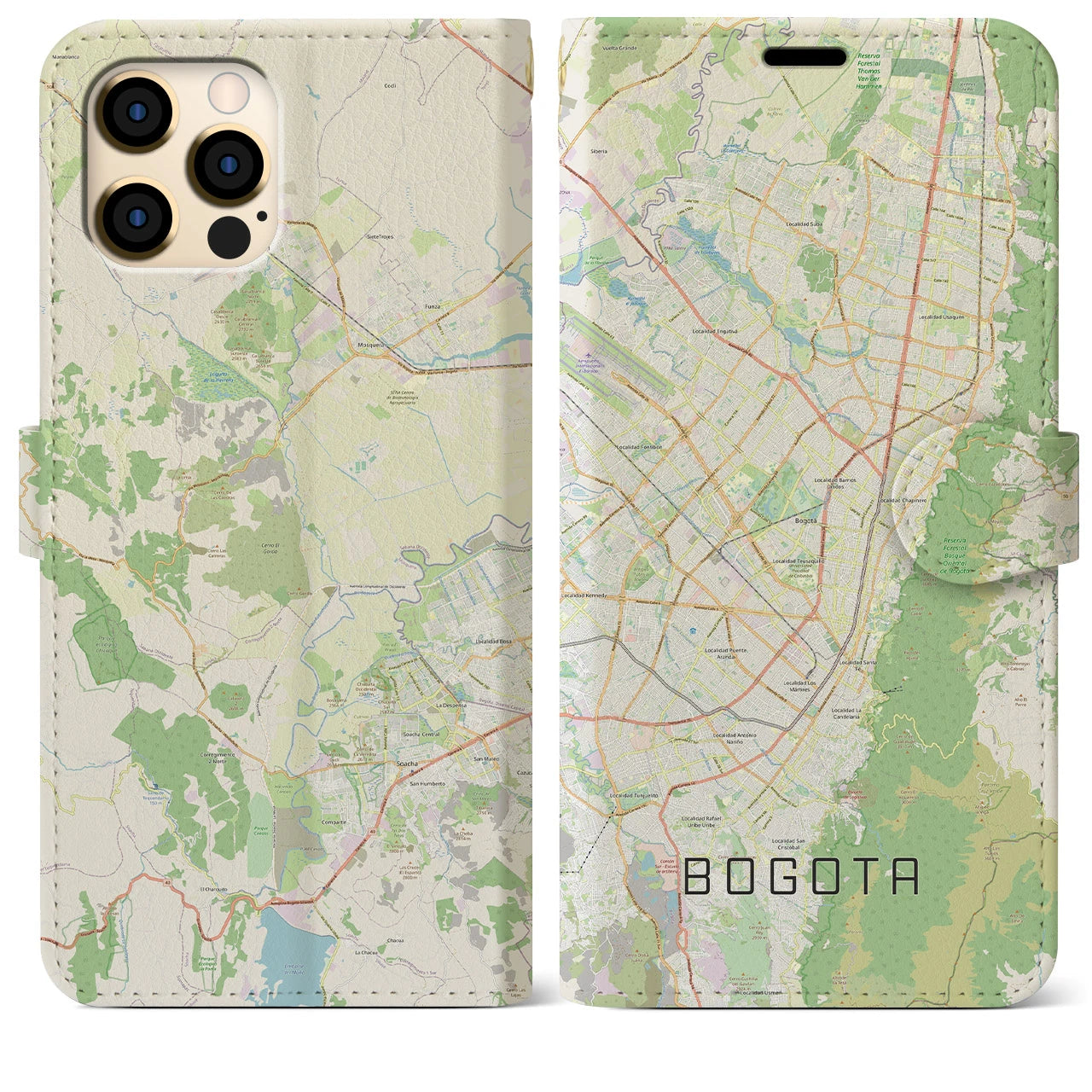 【ボゴタ】地図柄iPhoneケース（手帳両面タイプ・ナチュラル）iPhone 12 Pro Max 用