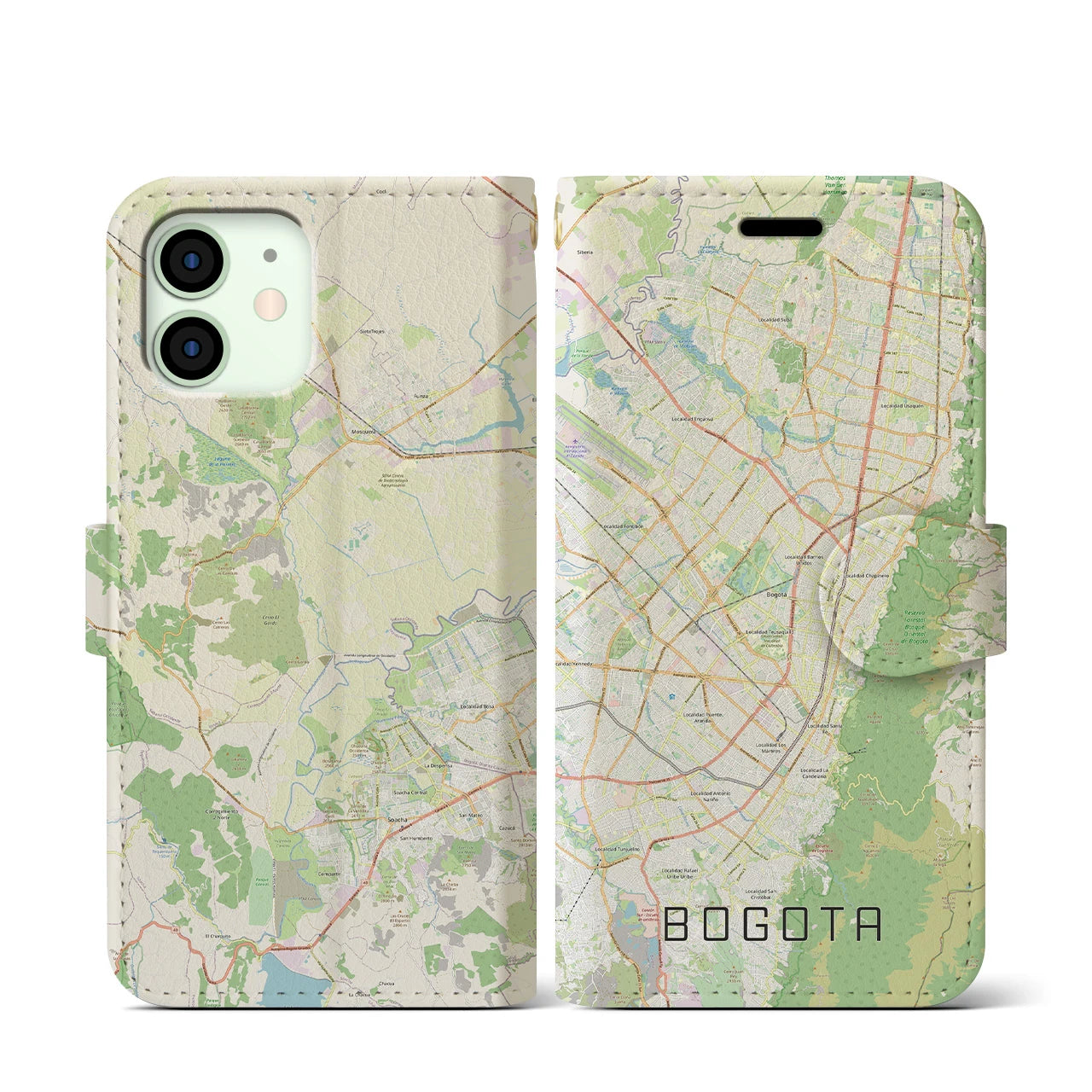 【ボゴタ】地図柄iPhoneケース（手帳両面タイプ・ナチュラル）iPhone 12 mini 用