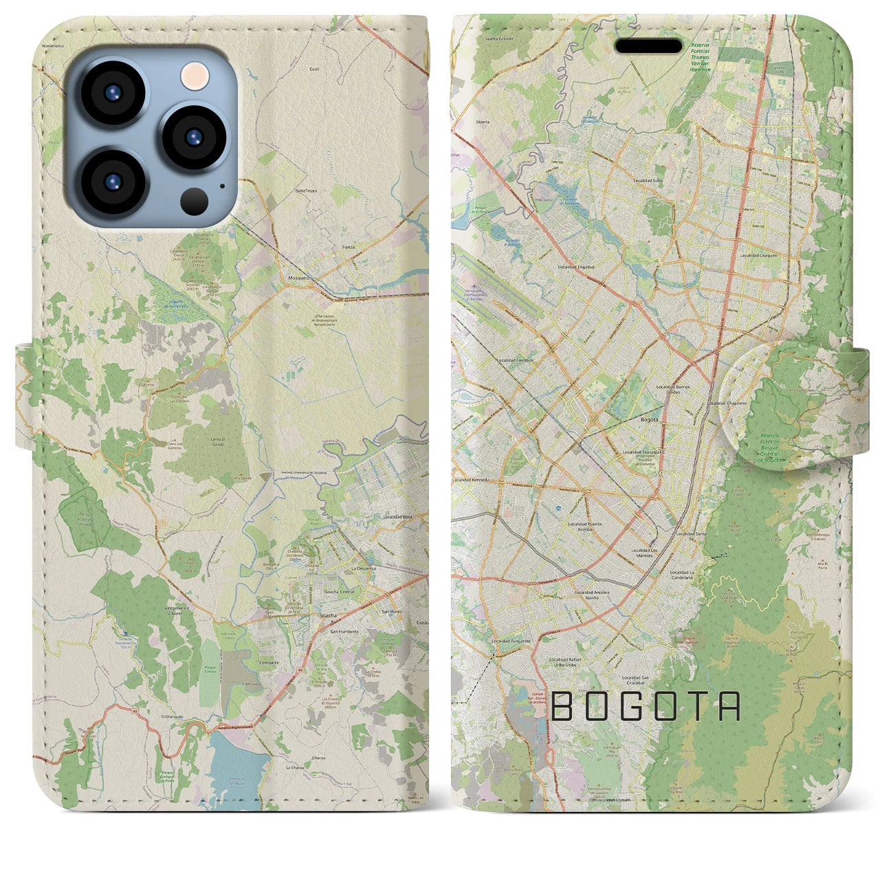 【ボゴタ】地図柄iPhoneケース（手帳両面タイプ・ナチュラル）iPhone 13 Pro Max 用