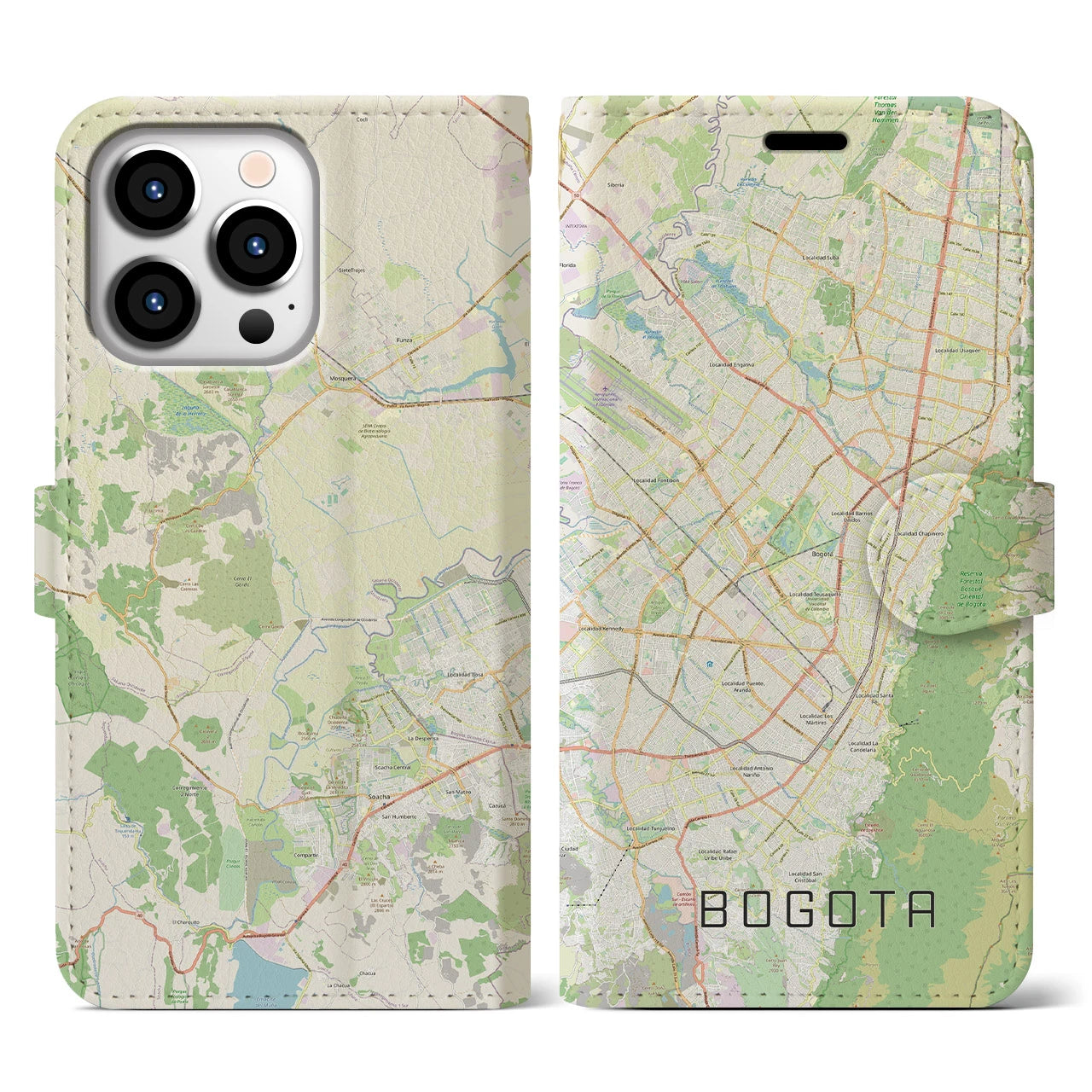 【ボゴタ】地図柄iPhoneケース（手帳両面タイプ・ナチュラル）iPhone 13 Pro 用