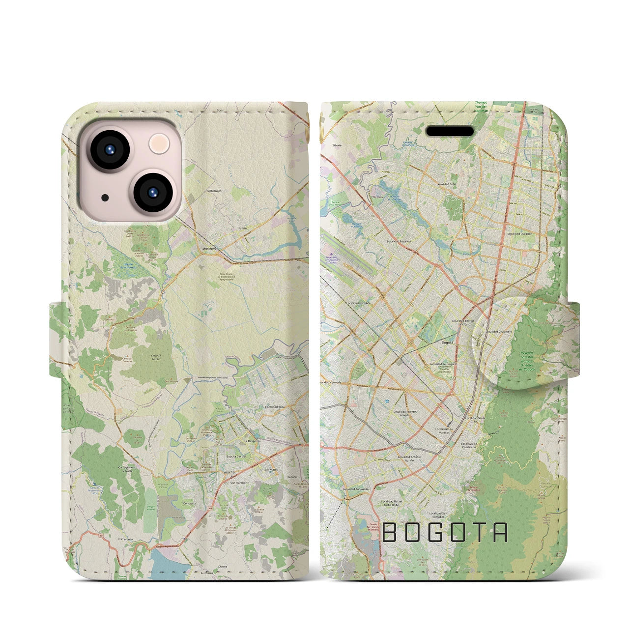 【ボゴタ】地図柄iPhoneケース（手帳両面タイプ・ナチュラル）iPhone 13 mini 用