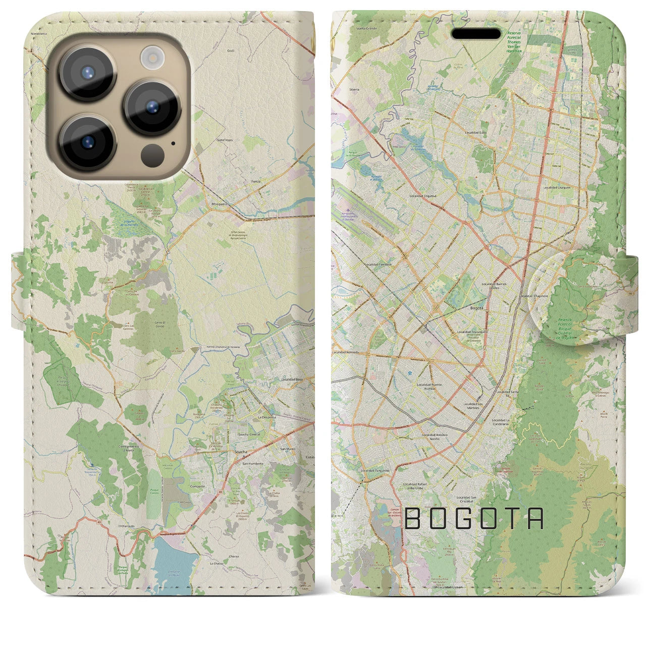 【ボゴタ】地図柄iPhoneケース（手帳両面タイプ・ナチュラル）iPhone 14 Pro Max 用