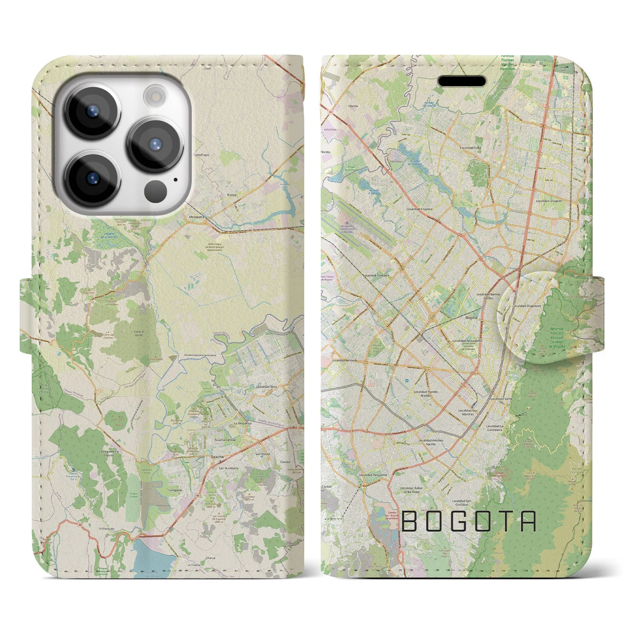 【ボゴタ】地図柄iPhoneケース（手帳両面タイプ・ナチュラル）iPhone 14 Pro 用