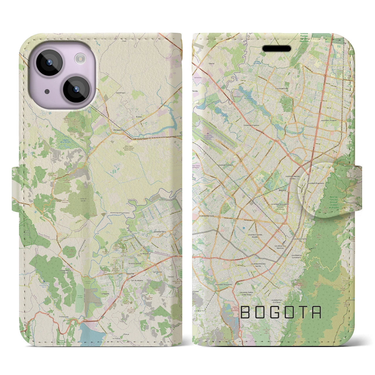 【ボゴタ】地図柄iPhoneケース（手帳両面タイプ・ナチュラル）iPhone 14 用