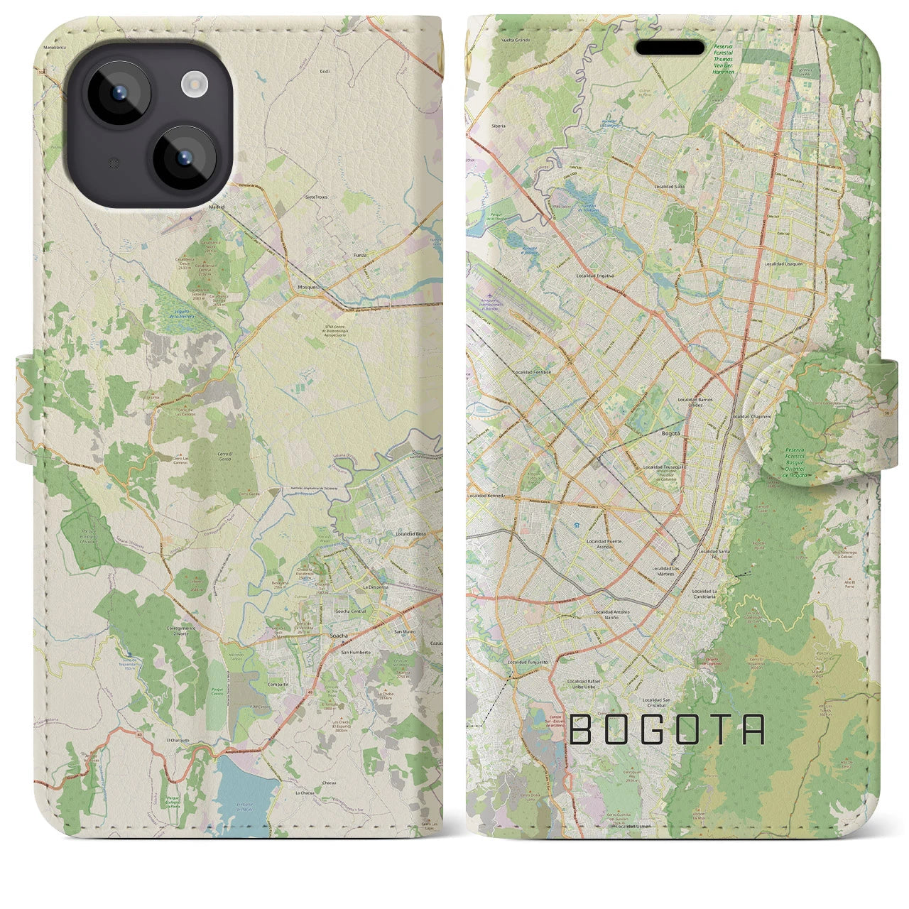 【ボゴタ】地図柄iPhoneケース（手帳両面タイプ・ナチュラル）iPhone 14 Plus 用
