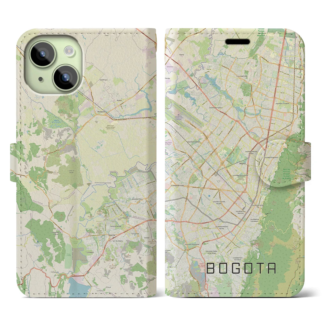 【ボゴタ】地図柄iPhoneケース（手帳両面タイプ・ナチュラル）iPhone 15 用