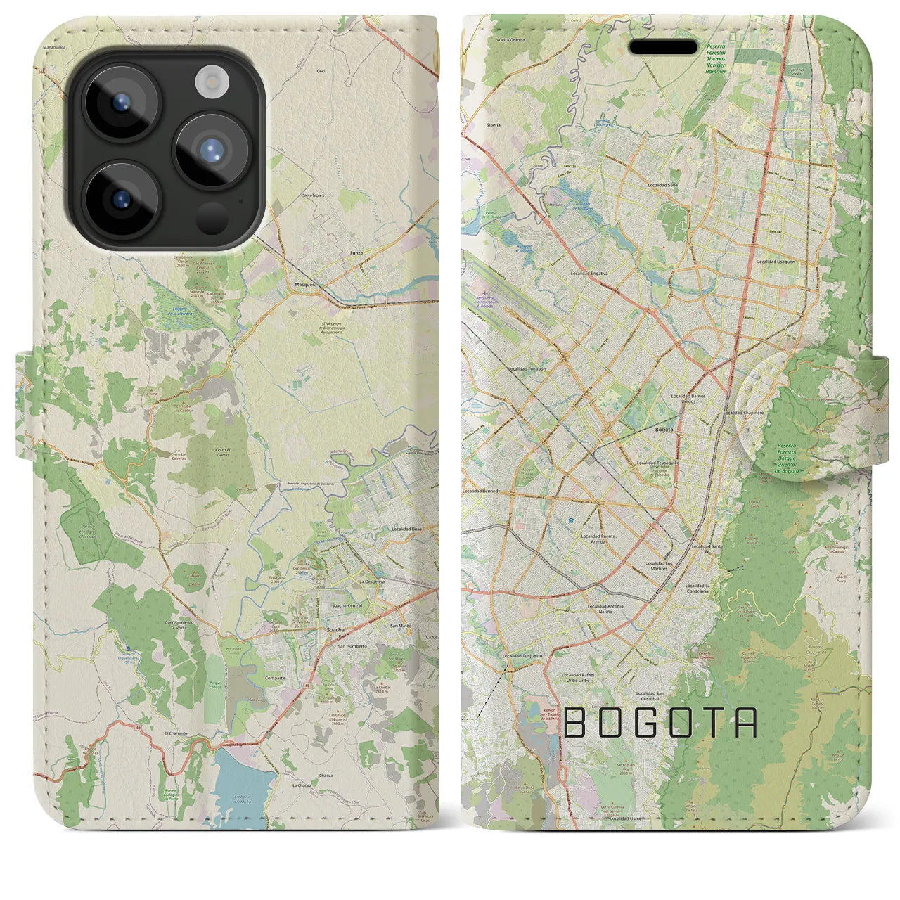 【ボゴタ】地図柄iPhoneケース（手帳両面タイプ・ナチュラル）iPhone 15 Pro Max 用