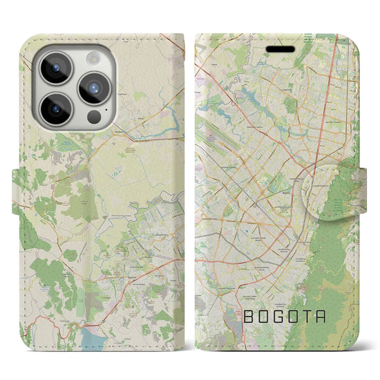 【ボゴタ】地図柄iPhoneケース（手帳両面タイプ・ナチュラル）iPhone 15 Pro 用