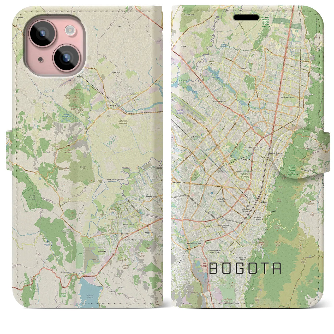 【ボゴタ】地図柄iPhoneケース（手帳両面タイプ・ナチュラル）iPhone 15 Plus 用
