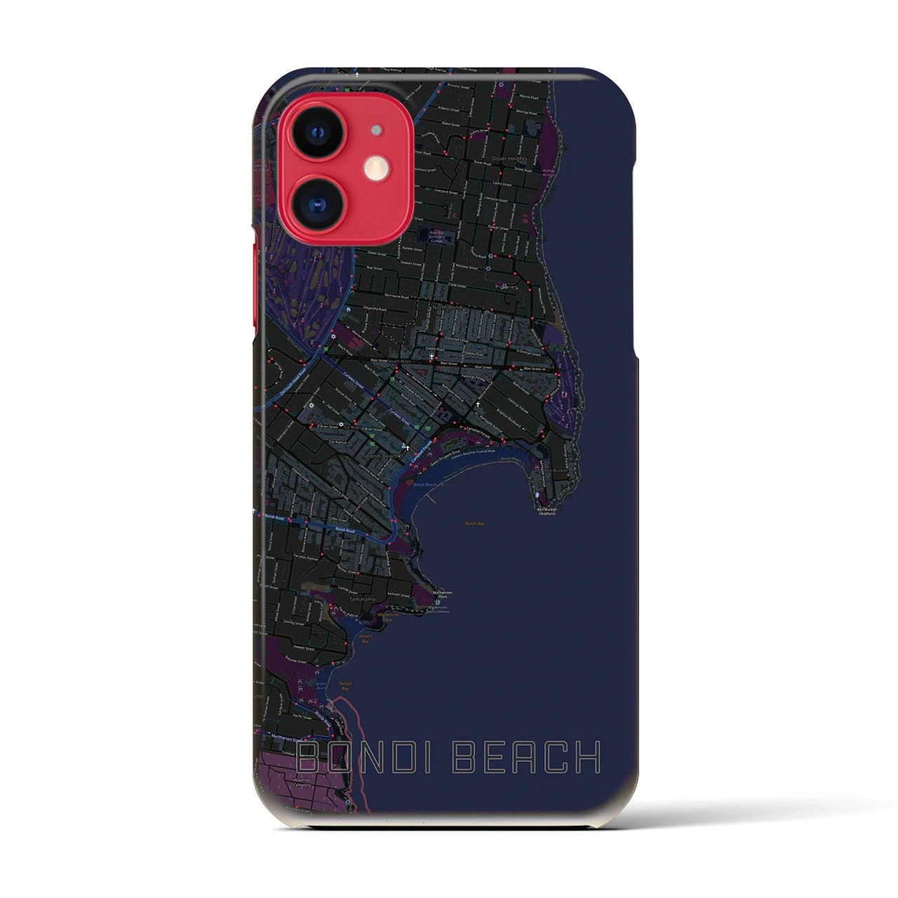【ボンダイビーチ】地図柄iPhoneケース（バックカバータイプ・ブラック）iPhone 11 用