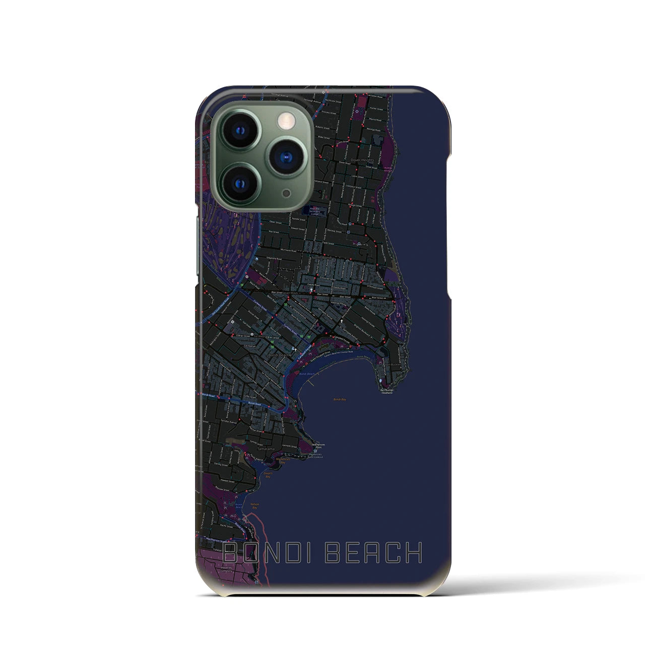【ボンダイビーチ】地図柄iPhoneケース（バックカバータイプ・ブラック）iPhone 11 Pro 用