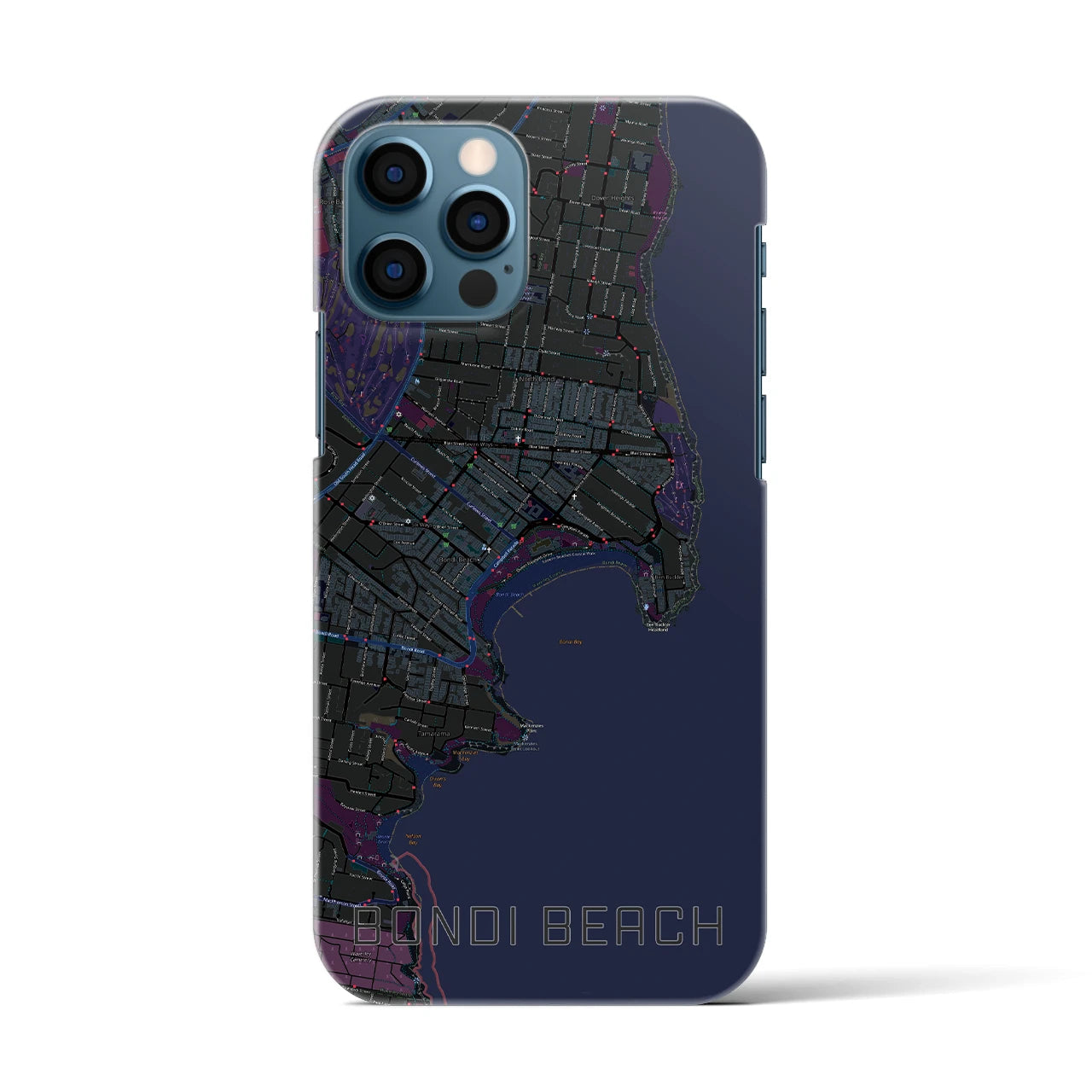【ボンダイビーチ】地図柄iPhoneケース（バックカバータイプ・ブラック）iPhone 12 / 12 Pro 用