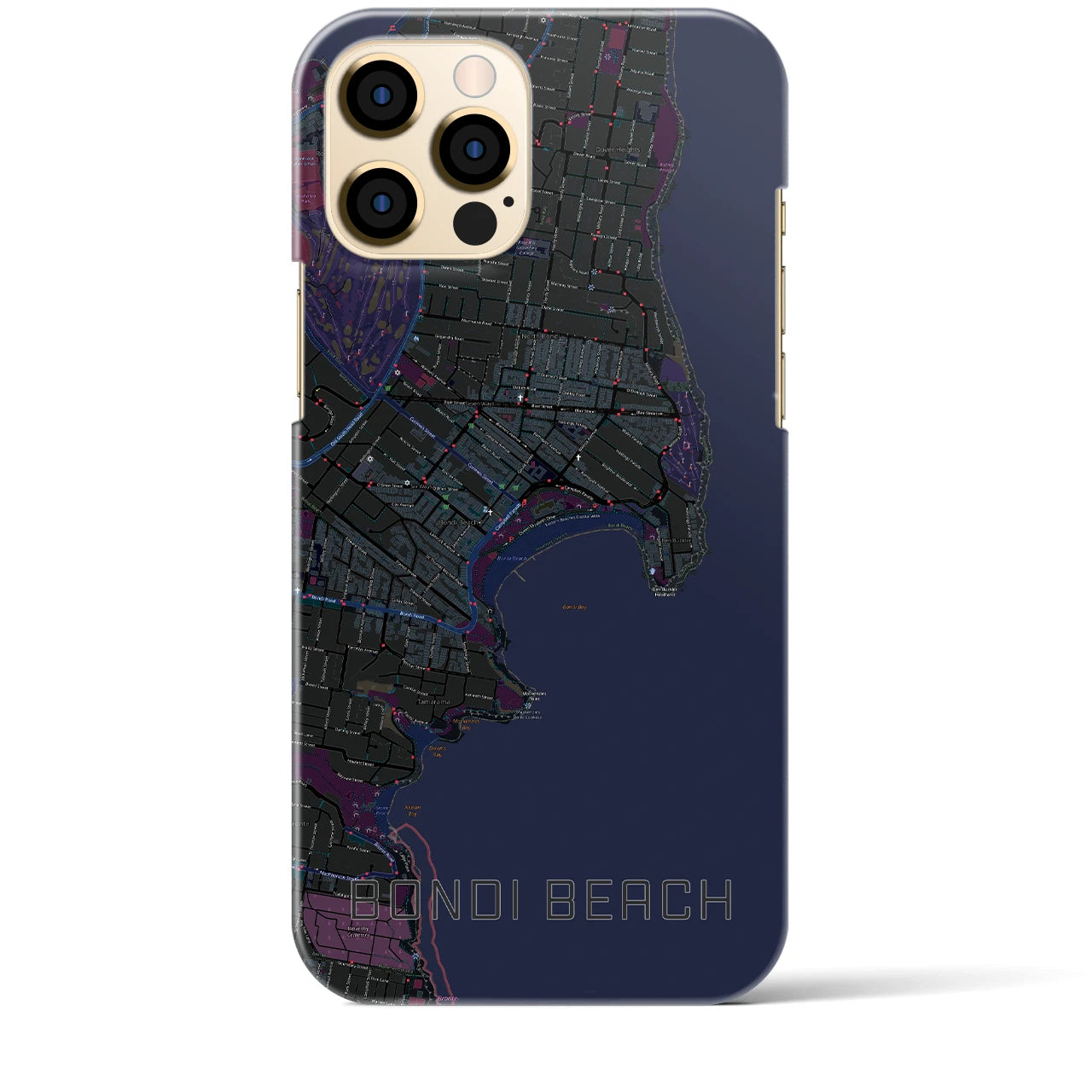 【ボンダイビーチ】地図柄iPhoneケース（バックカバータイプ・ブラック）iPhone 12 Pro Max 用