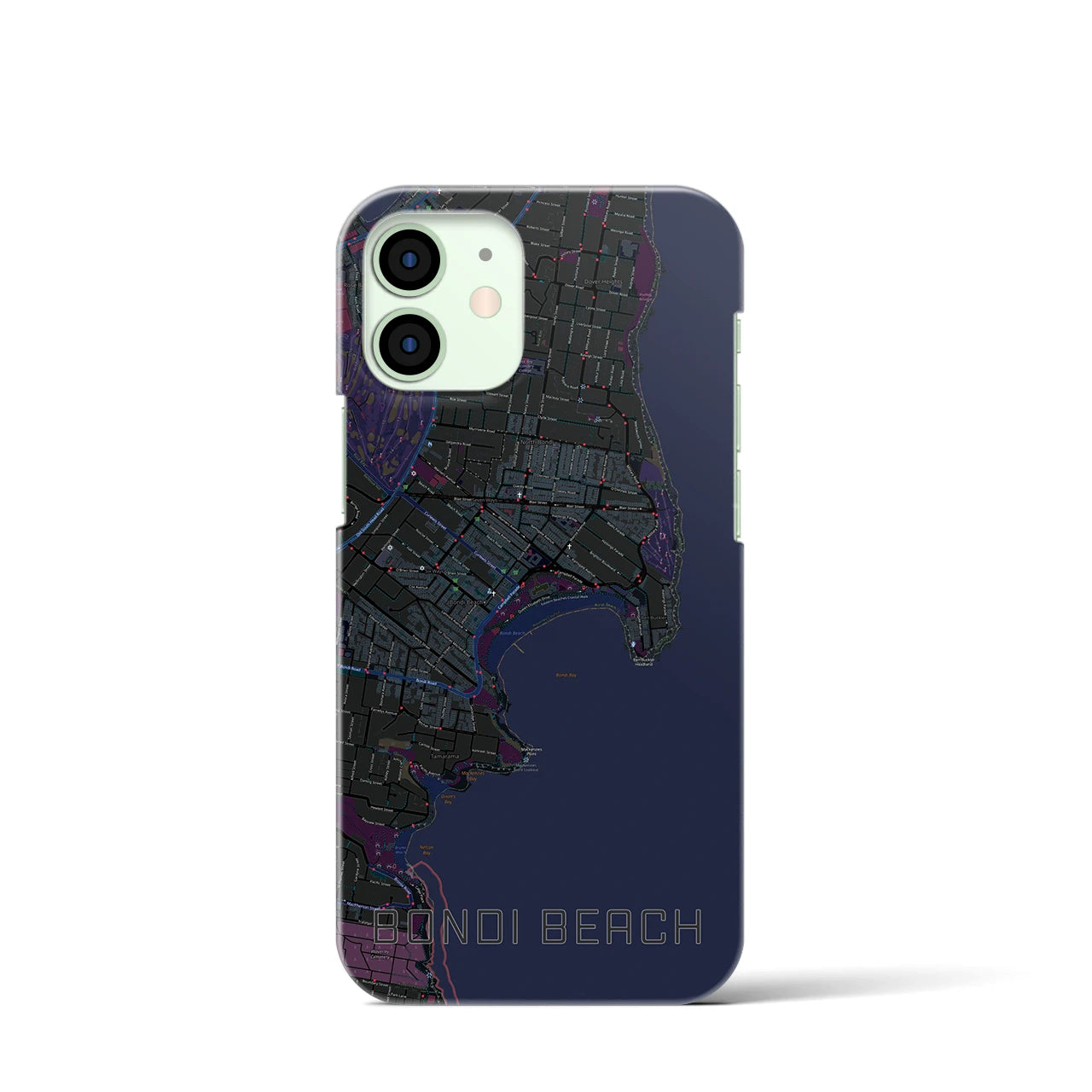 【ボンダイビーチ】地図柄iPhoneケース（バックカバータイプ・ブラック）iPhone 12 mini 用