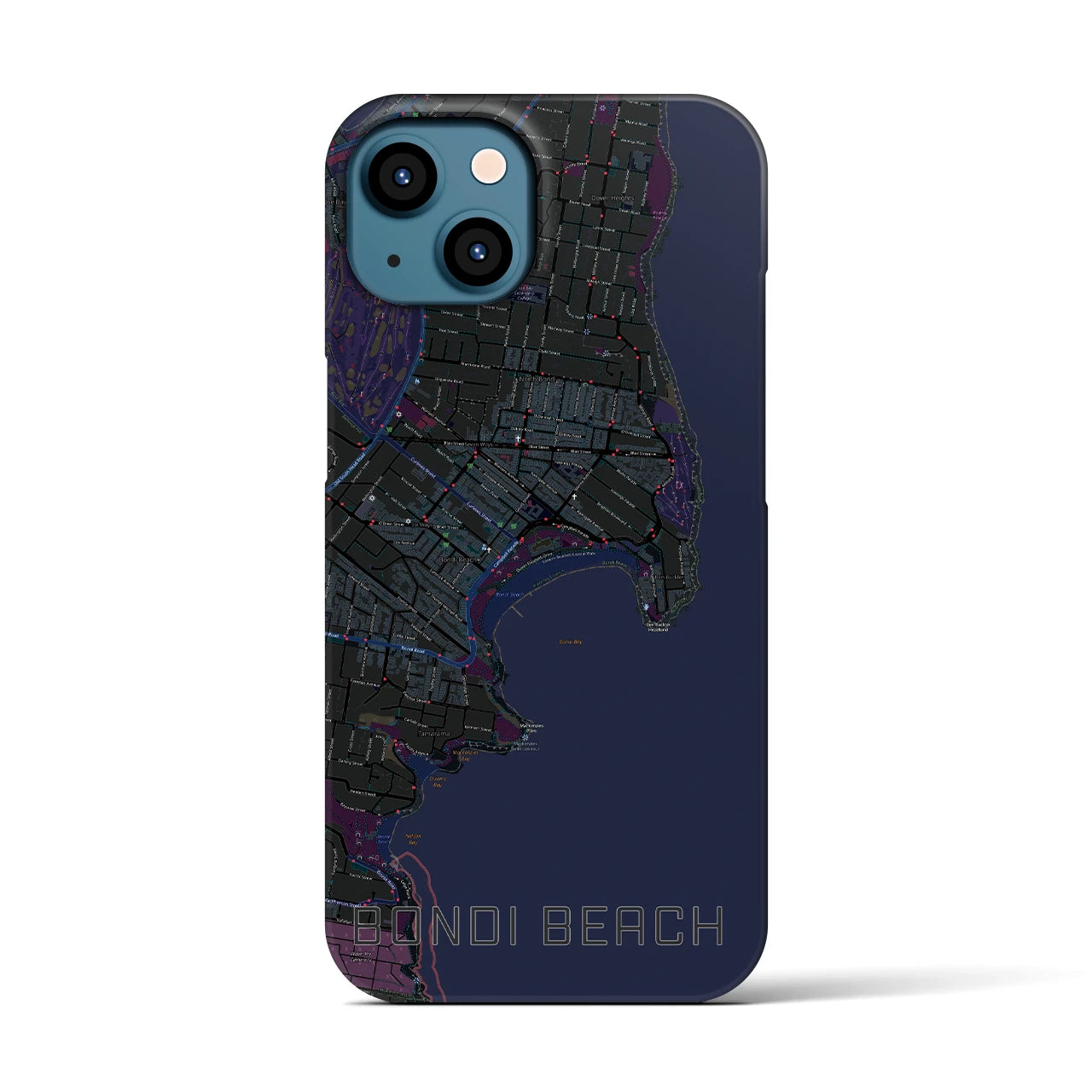 【ボンダイビーチ】地図柄iPhoneケース（バックカバータイプ・ブラック）iPhone 13 用