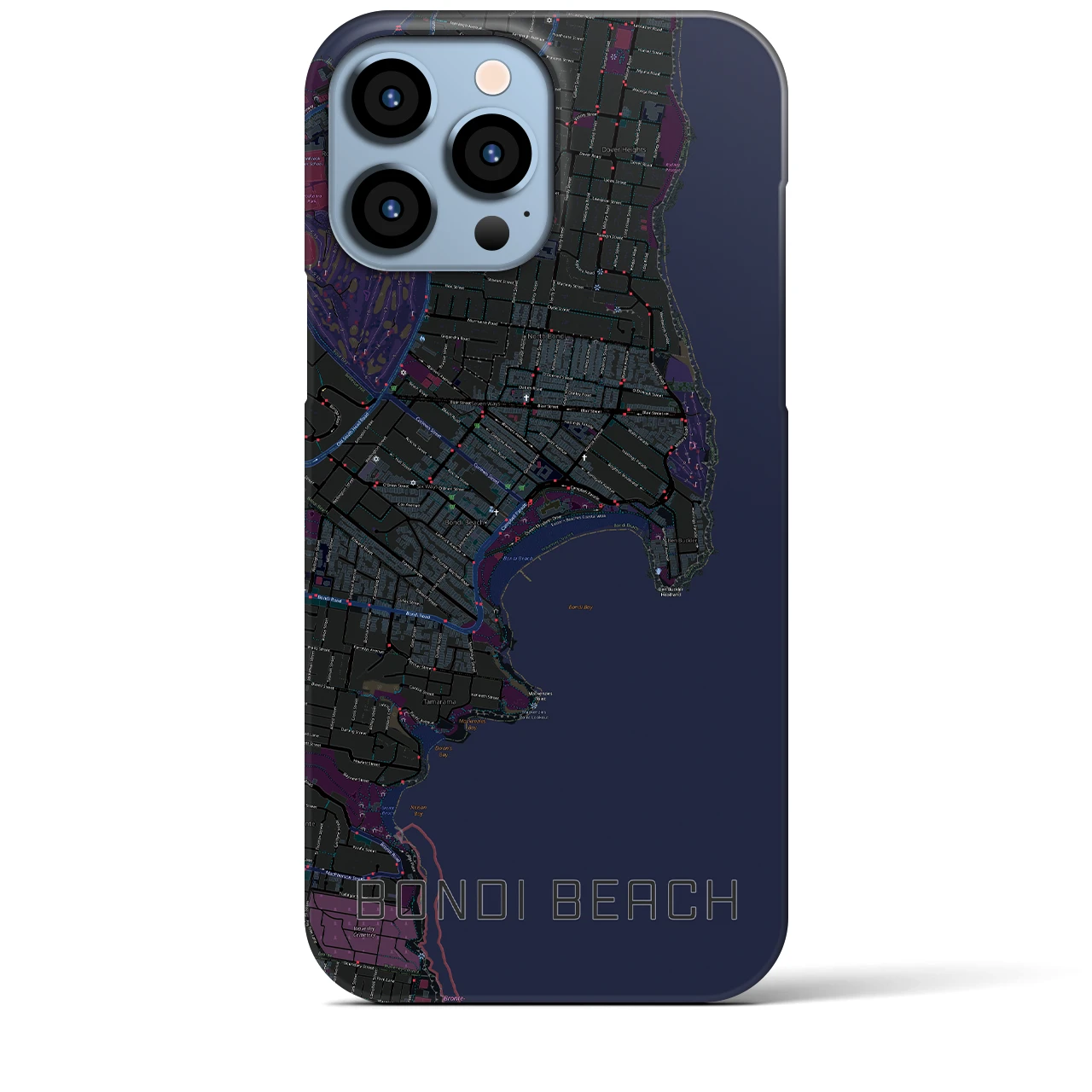 【ボンダイビーチ】地図柄iPhoneケース（バックカバータイプ・ブラック）iPhone 13 Pro Max 用