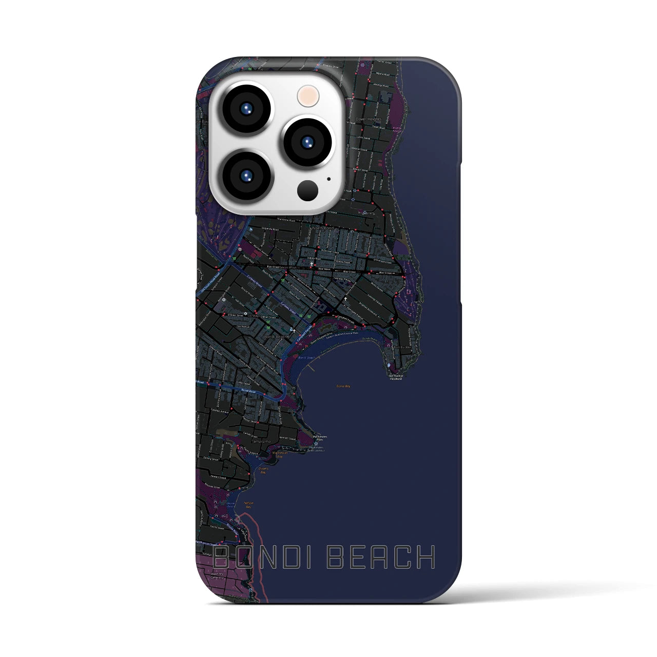 【ボンダイビーチ】地図柄iPhoneケース（バックカバータイプ・ブラック）iPhone 13 Pro 用