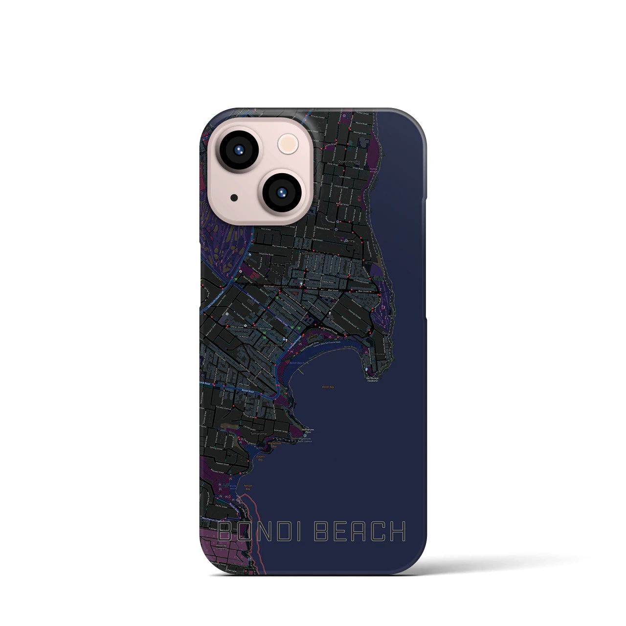 【ボンダイビーチ】地図柄iPhoneケース（バックカバータイプ・ブラック）iPhone 13 mini 用