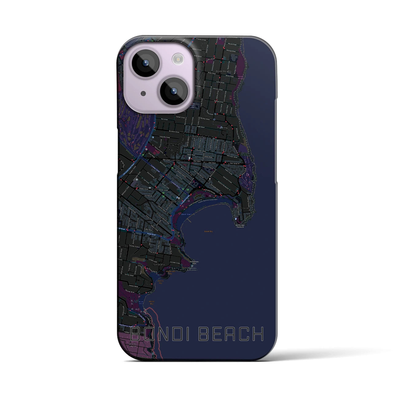 【ボンダイビーチ】地図柄iPhoneケース（バックカバータイプ・ブラック）iPhone 14 用