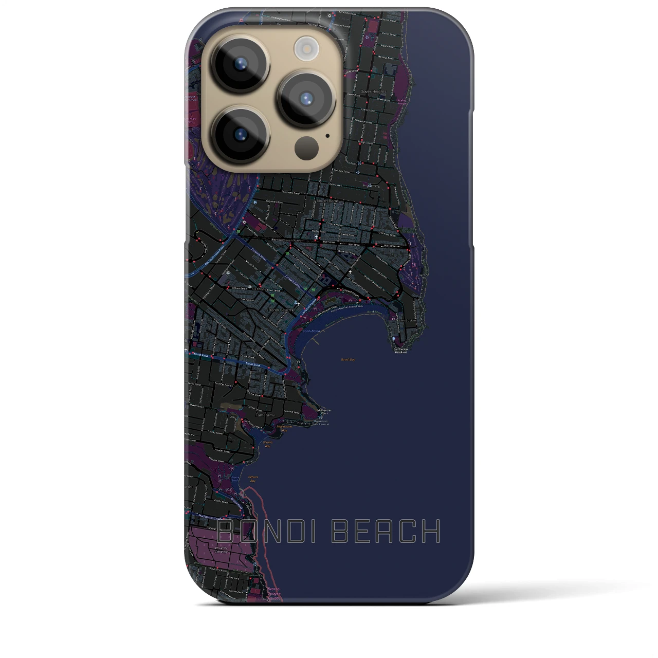 【ボンダイビーチ】地図柄iPhoneケース（バックカバータイプ・ブラック）iPhone 14 Pro Max 用
