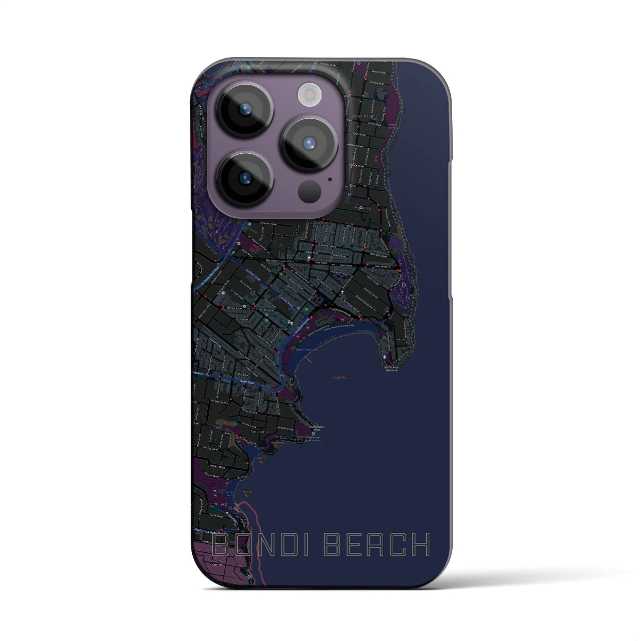 【ボンダイビーチ】地図柄iPhoneケース（バックカバータイプ・ブラック）iPhone 14 Pro 用