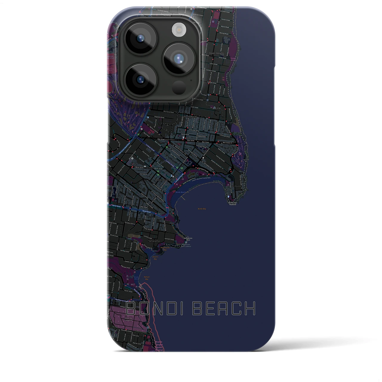 【ボンダイビーチ】地図柄iPhoneケース（バックカバータイプ・ブラック）iPhone 15 Pro Max 用