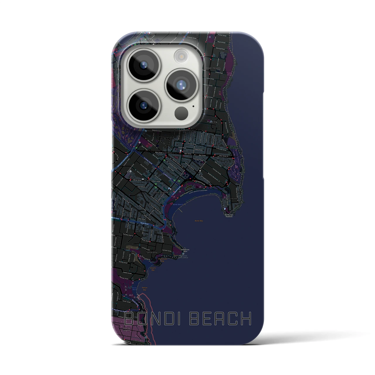 【ボンダイビーチ】地図柄iPhoneケース（バックカバータイプ・ブラック）iPhone 15 Pro 用