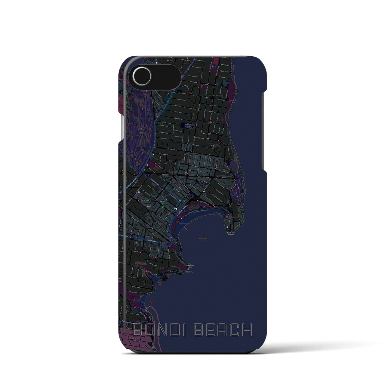 【ボンダイビーチ】地図柄iPhoneケース（バックカバータイプ・ブラック）iPhone SE（第3 / 第2世代） / 8 / 7 / 6s / 6 用