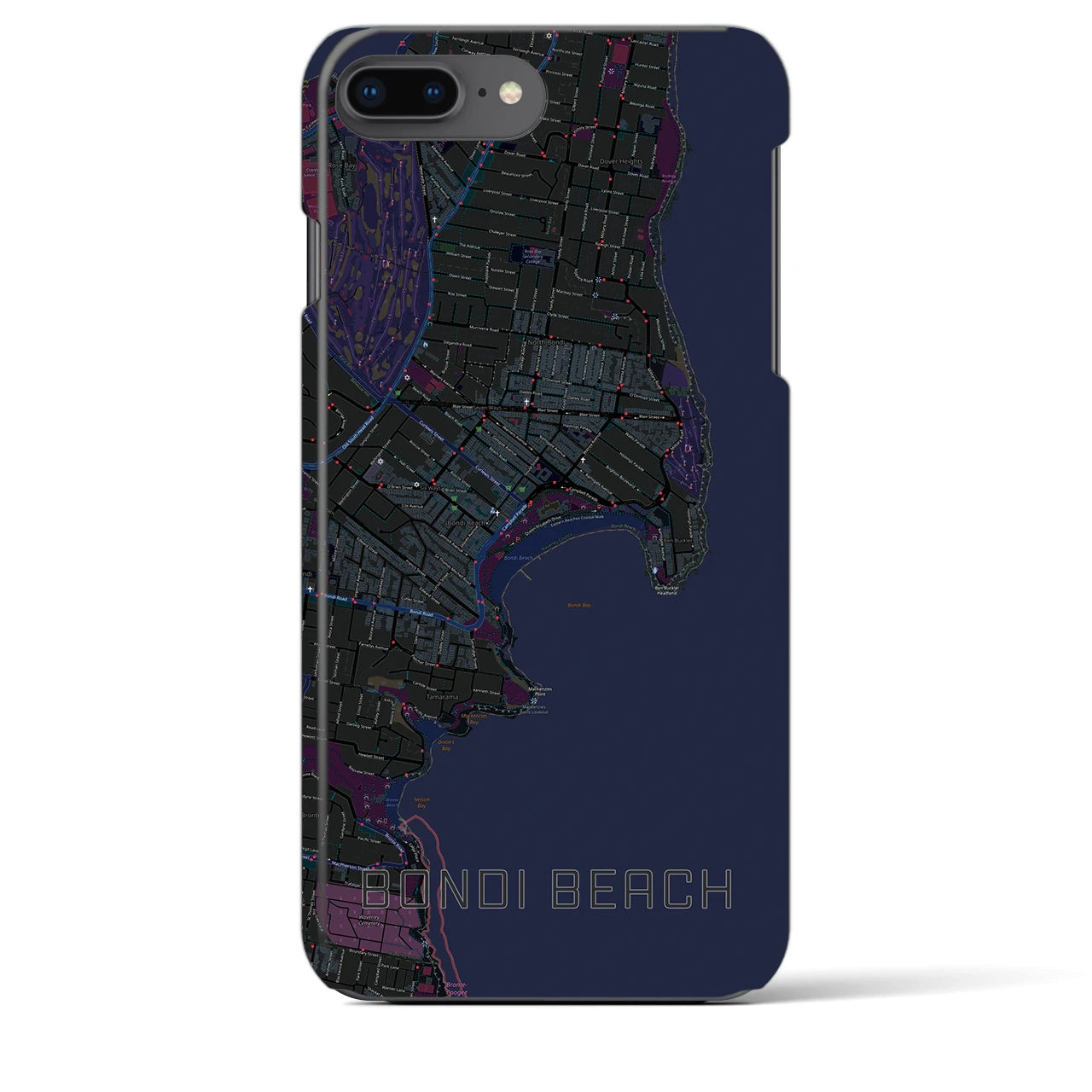 【ボンダイビーチ】地図柄iPhoneケース（バックカバータイプ・ブラック）iPhone 8Plus /7Plus / 6sPlus / 6Plus 用