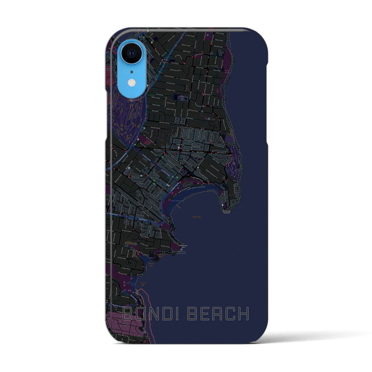 【ボンダイビーチ】地図柄iPhoneケース（バックカバータイプ・ブラック）iPhone XR 用