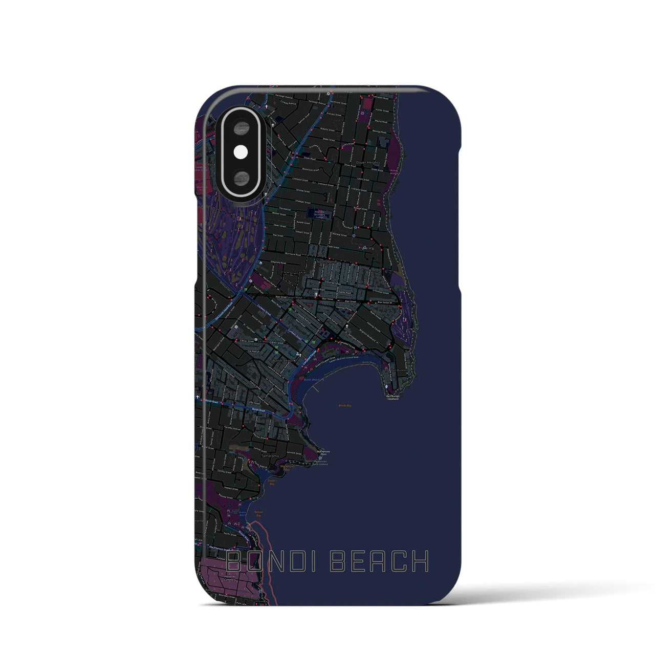 【ボンダイビーチ】地図柄iPhoneケース（バックカバータイプ・ブラック）iPhone XS / X 用