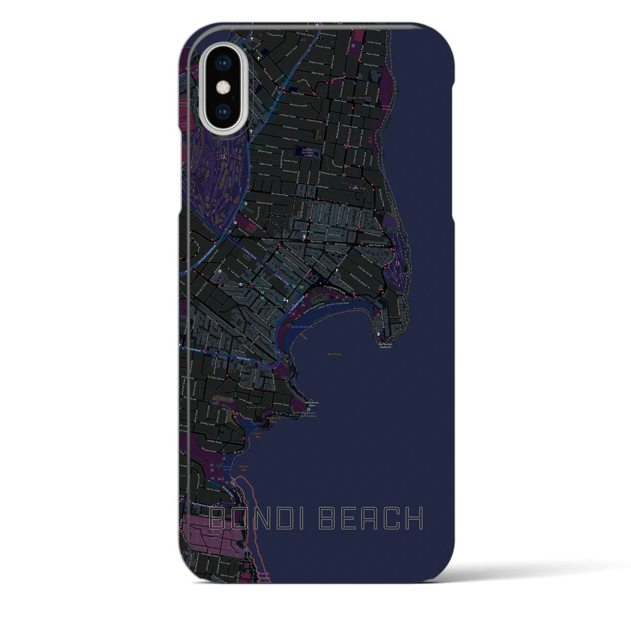 【ボンダイビーチ】地図柄iPhoneケース（バックカバータイプ・ブラック）iPhone XS Max 用