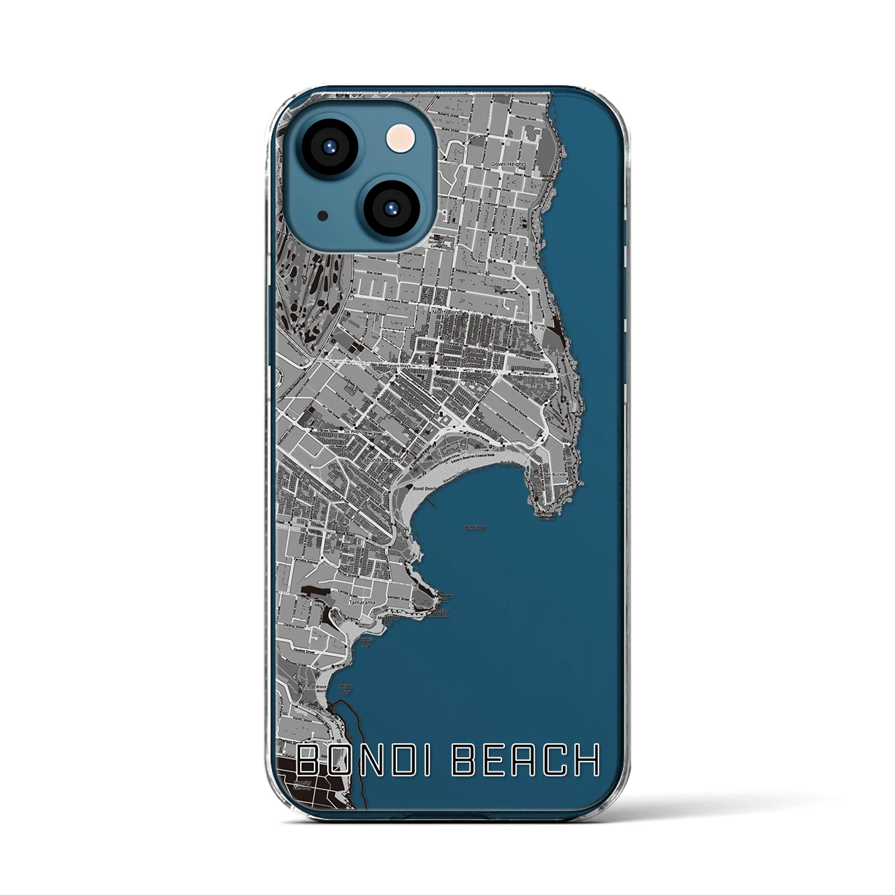【ボンダイビーチ】地図柄iPhoneケース（クリアタイプ・モノトーン）iPhone 13 用