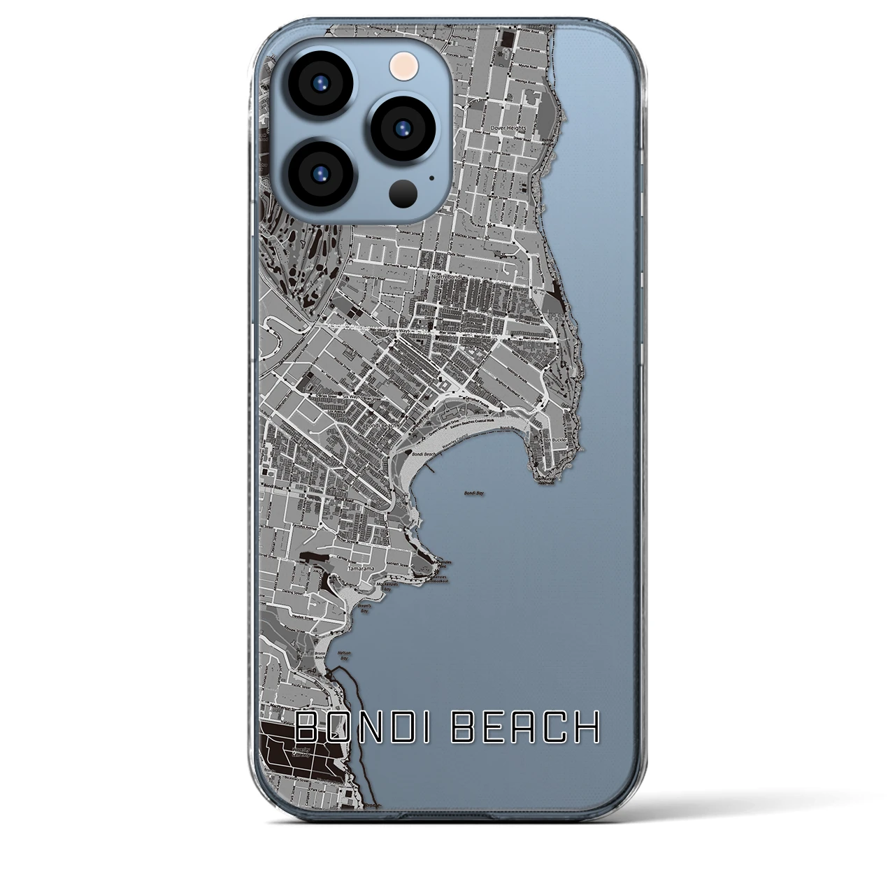 【ボンダイビーチ】地図柄iPhoneケース（クリアタイプ・モノトーン）iPhone 13 Pro Max 用