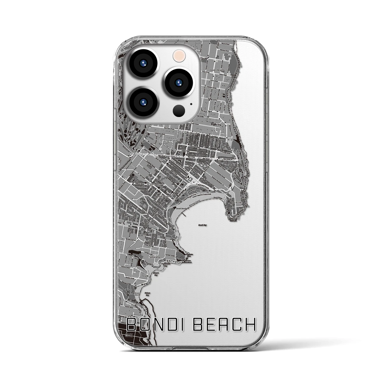 【ボンダイビーチ】地図柄iPhoneケース（クリアタイプ・モノトーン）iPhone 13 Pro 用