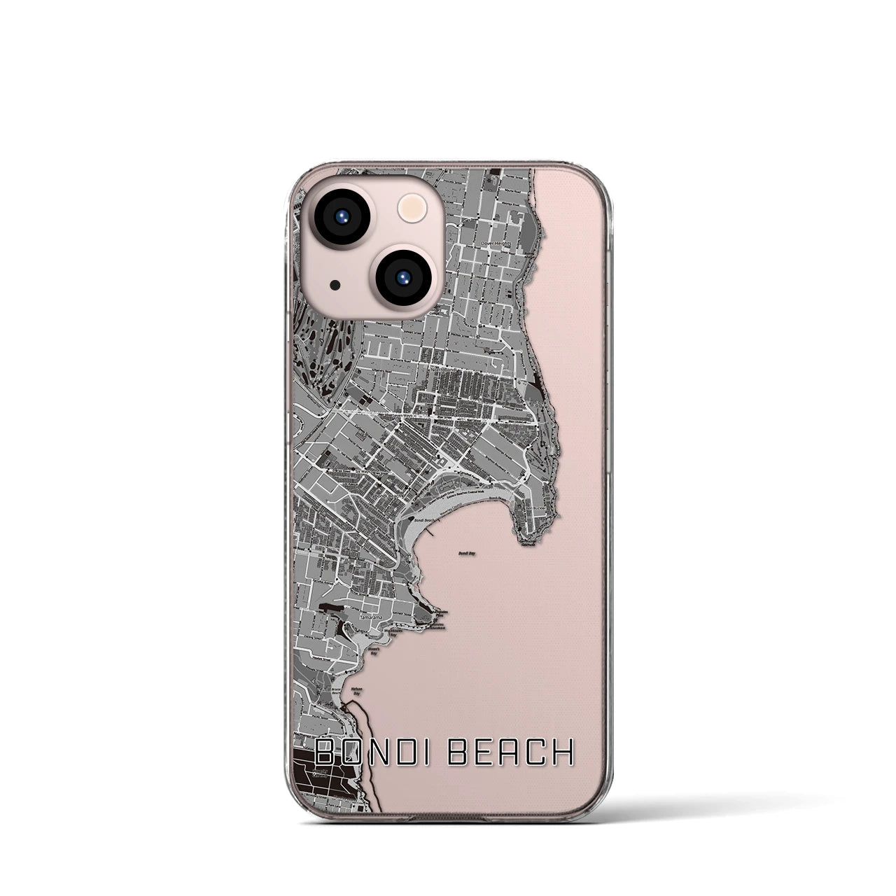 【ボンダイビーチ】地図柄iPhoneケース（クリアタイプ・モノトーン）iPhone 13 mini 用