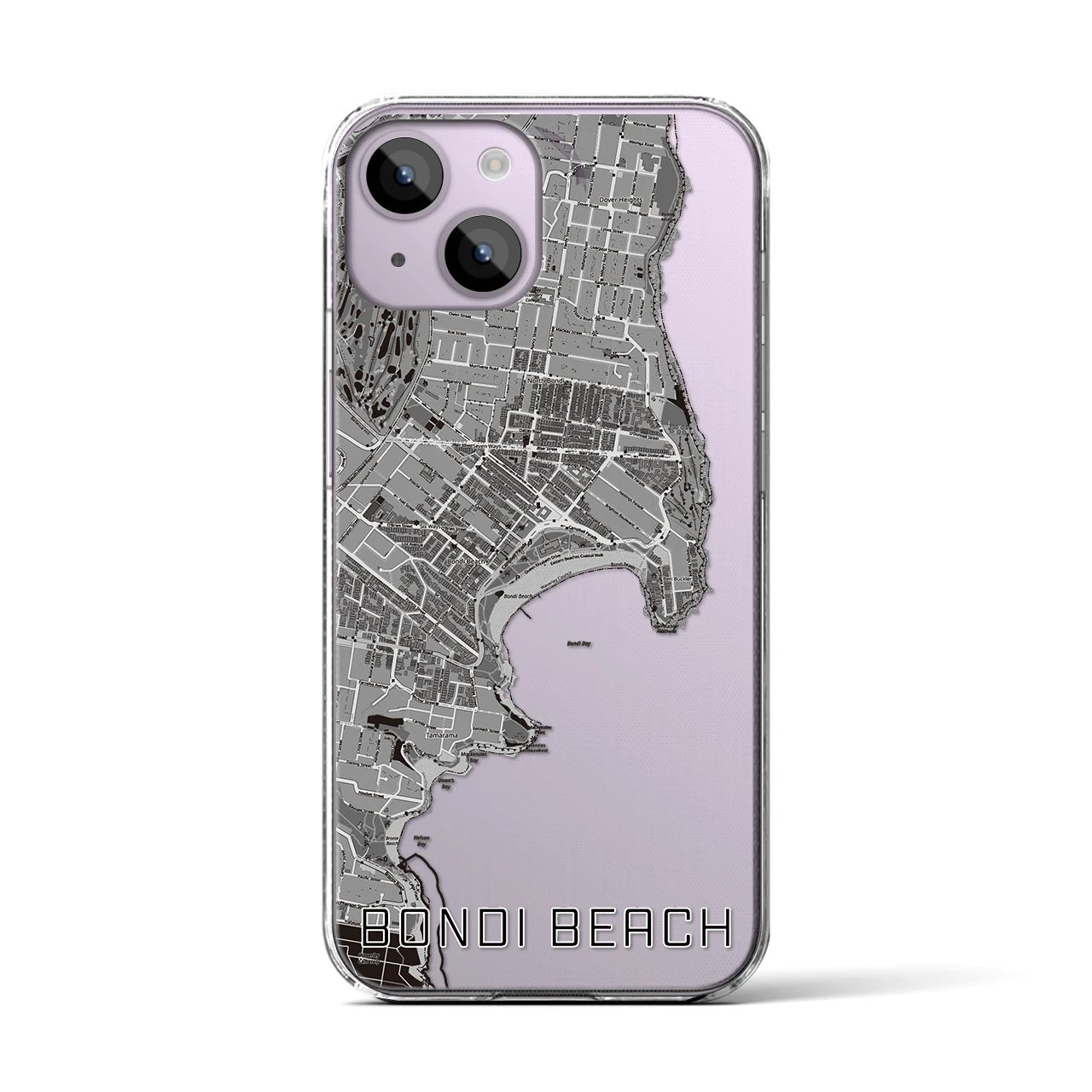 【ボンダイビーチ】地図柄iPhoneケース（クリアタイプ・モノトーン）iPhone 14 用