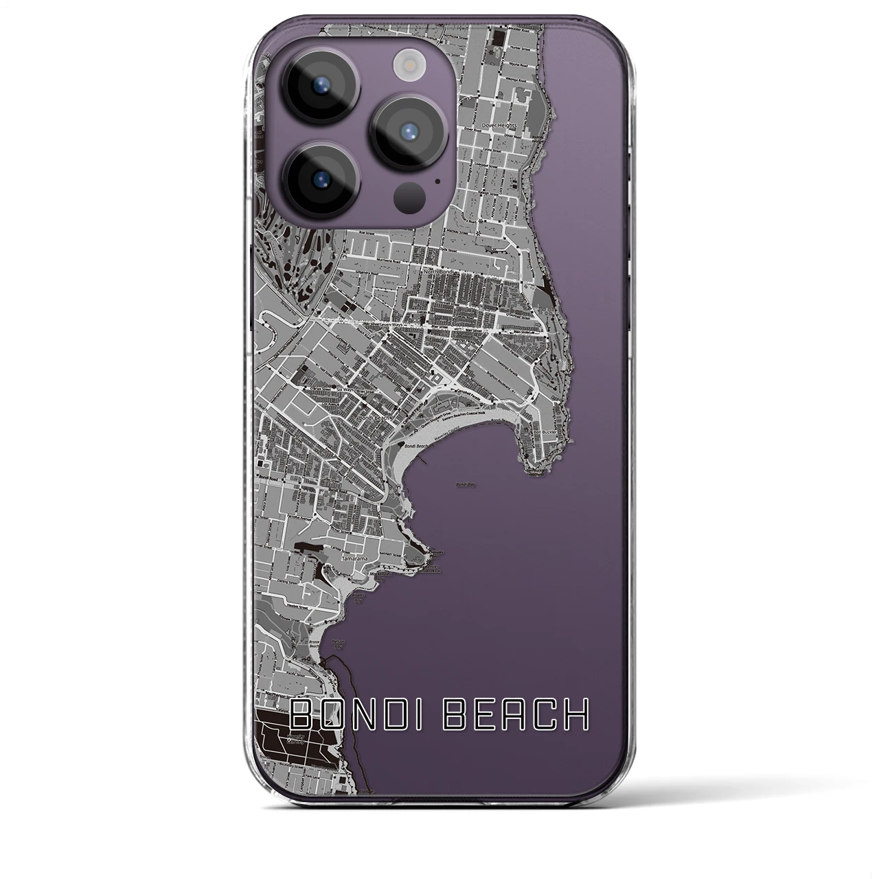 【ボンダイビーチ】地図柄iPhoneケース（クリアタイプ・モノトーン）iPhone 14 Pro Max 用