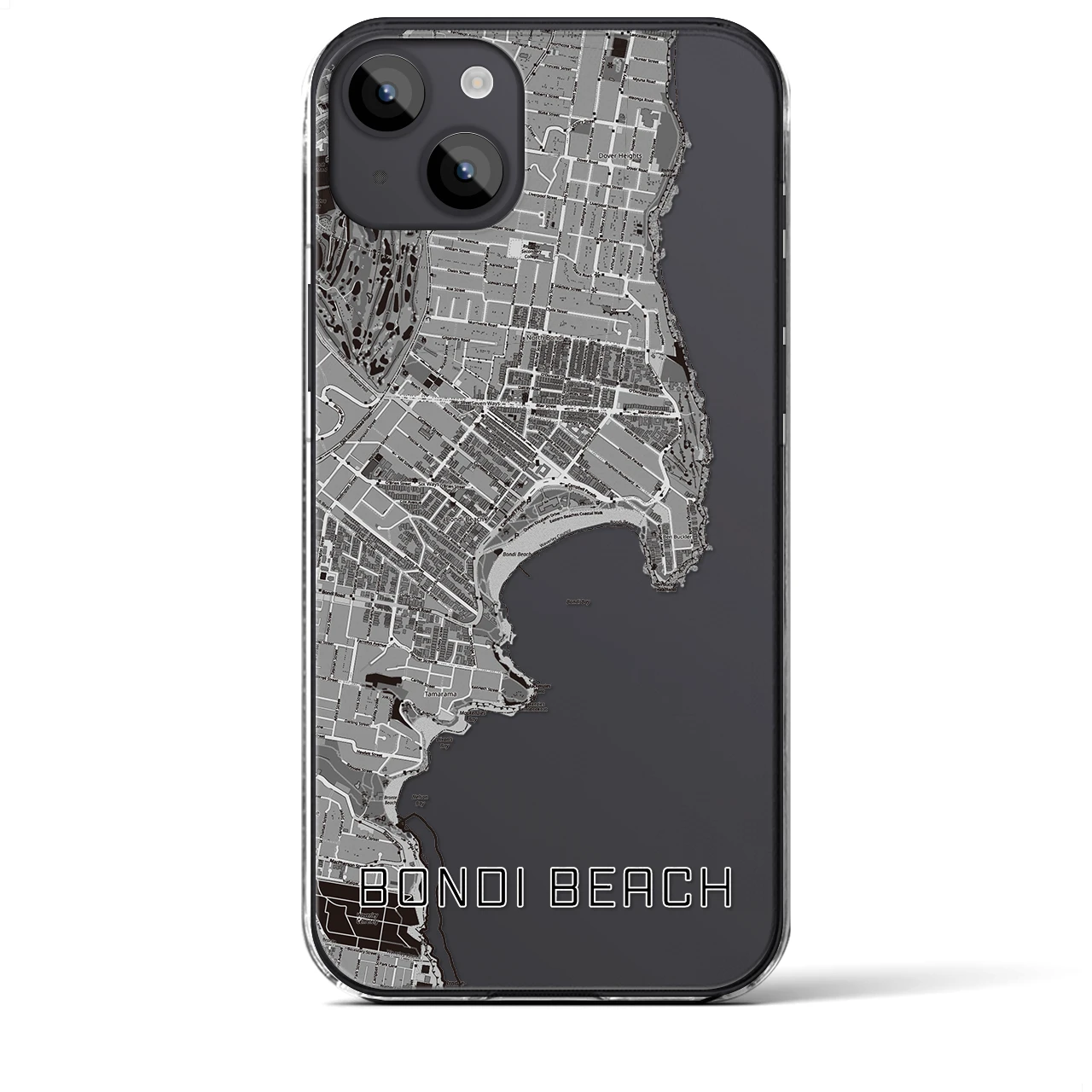 【ボンダイビーチ】地図柄iPhoneケース（クリアタイプ・モノトーン）iPhone 14 Plus 用