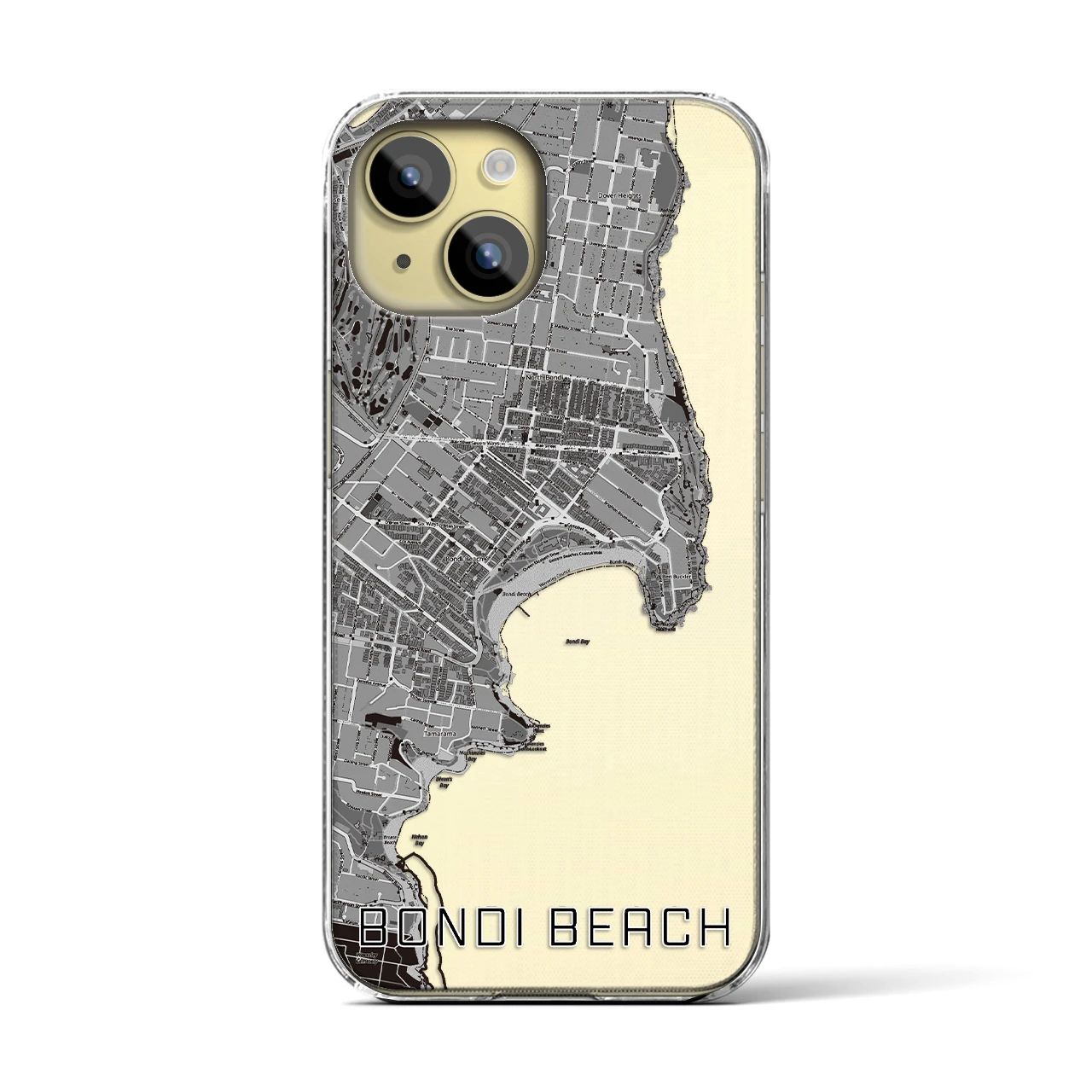 【ボンダイビーチ】地図柄iPhoneケース（クリアタイプ・モノトーン）iPhone 15 用