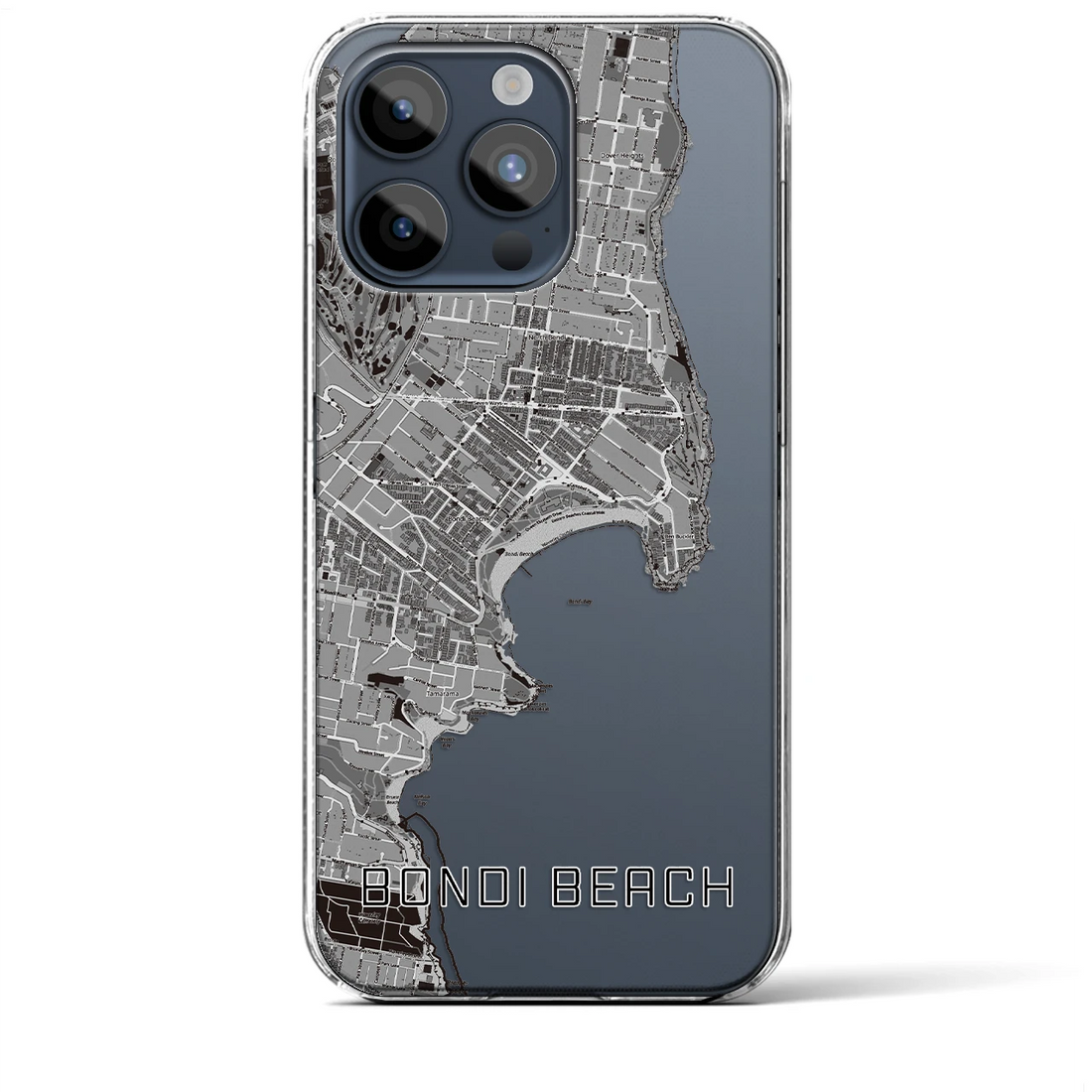 【ボンダイビーチ】地図柄iPhoneケース（クリアタイプ・モノトーン）iPhone 15 Pro Max 用