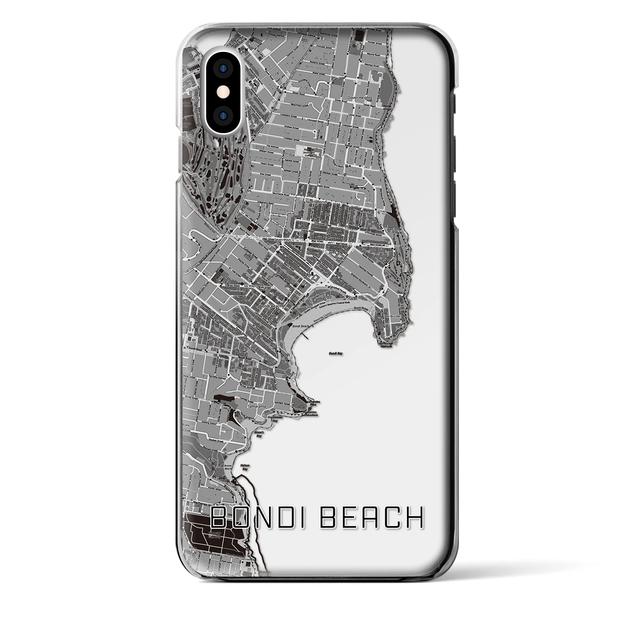 【ボンダイビーチ】地図柄iPhoneケース（クリアタイプ・モノトーン）iPhone XS Max 用