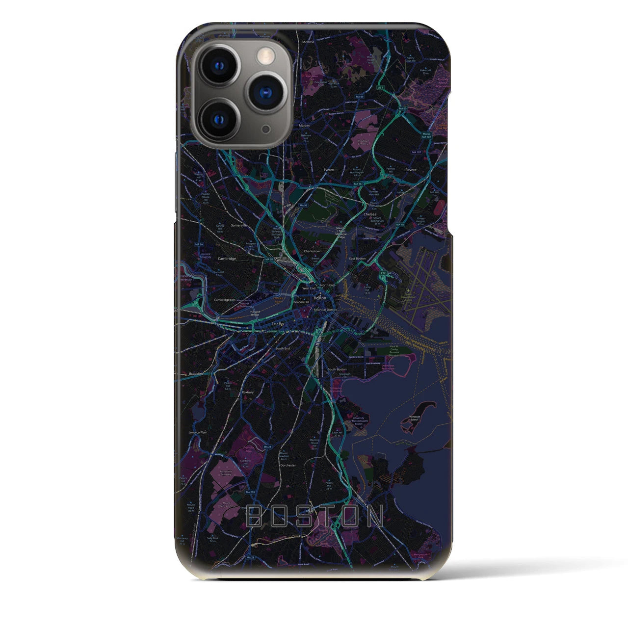 【ボストン】地図柄iPhoneケース（バックカバータイプ・ブラック）iPhone 11 Pro Max 用