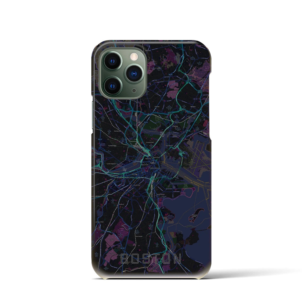 【ボストン】地図柄iPhoneケース（バックカバータイプ・ブラック）iPhone 11 Pro 用