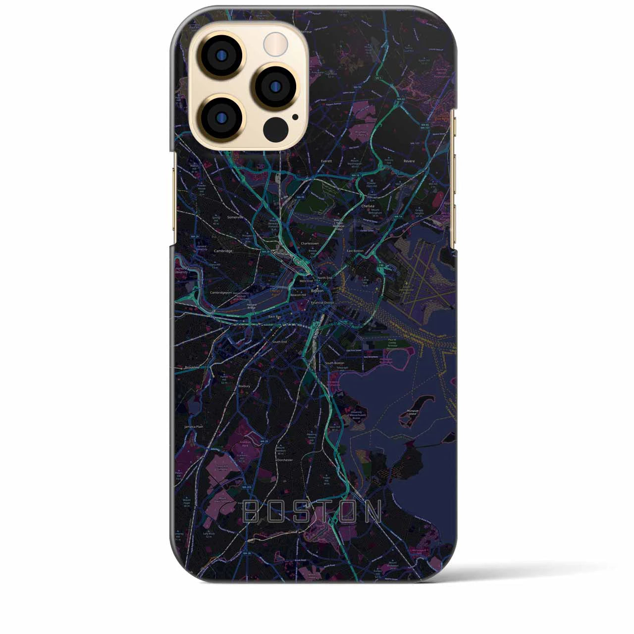 【ボストン】地図柄iPhoneケース（バックカバータイプ・ブラック）iPhone 12 Pro Max 用