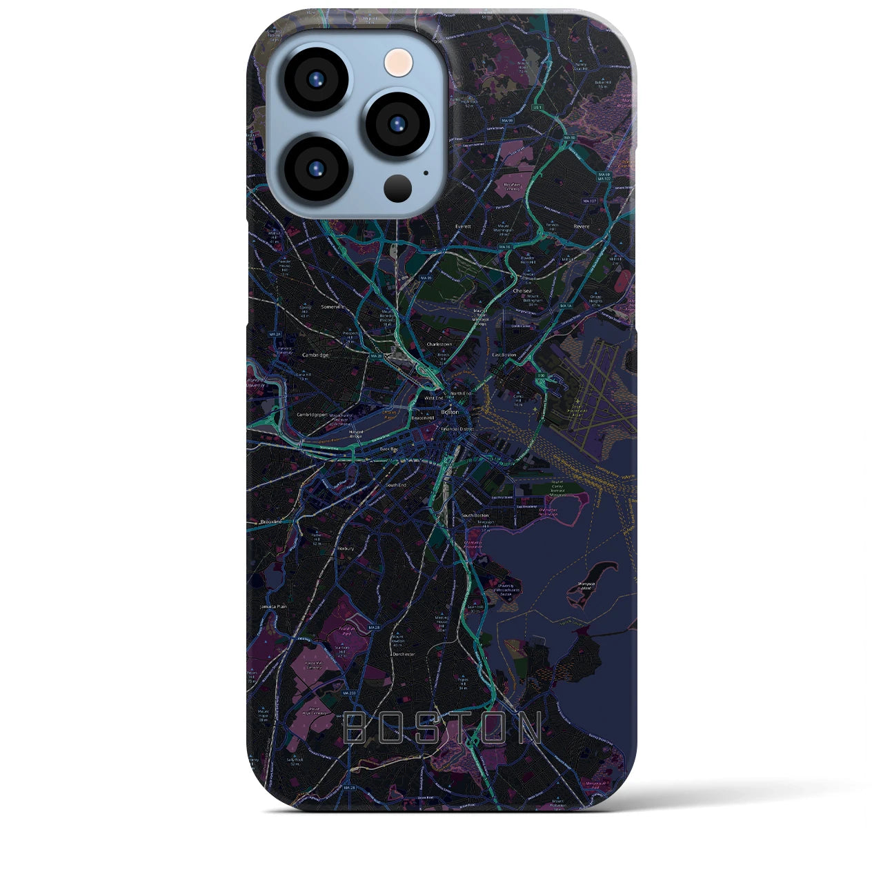 【ボストン】地図柄iPhoneケース（バックカバータイプ・ブラック）iPhone 13 Pro Max 用