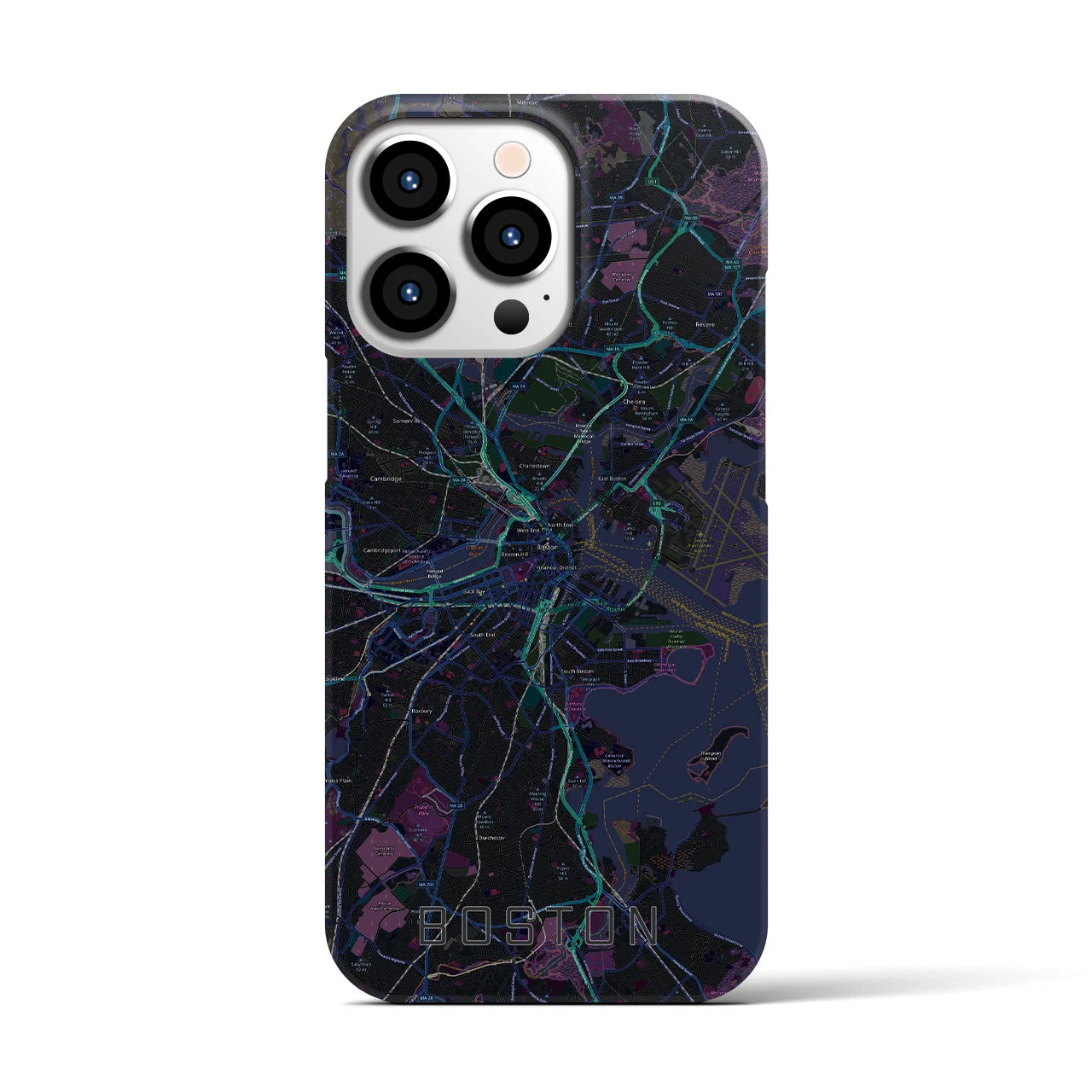 【ボストン】地図柄iPhoneケース（バックカバータイプ・ブラック）iPhone 13 Pro 用